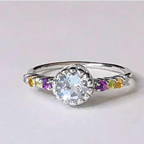 Multi gemstone ring Blue Topaz Amethyst Citrine sterling silver size 7 - Picture 1 of 7